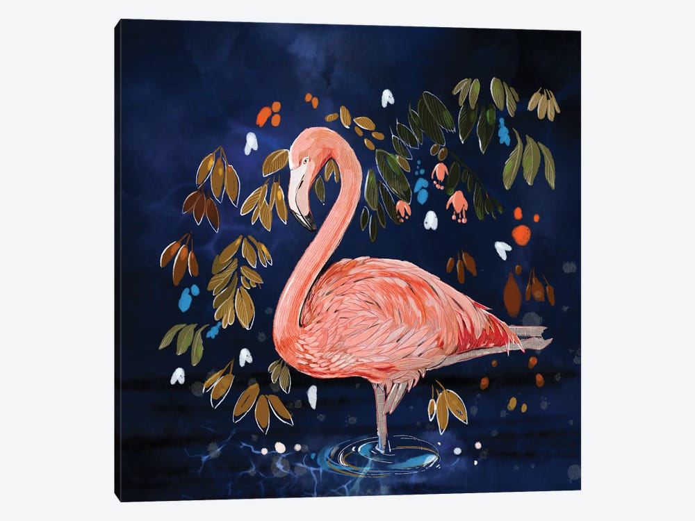 Flamingo Contemplating by Thomas Little 1-piece Canvas Print