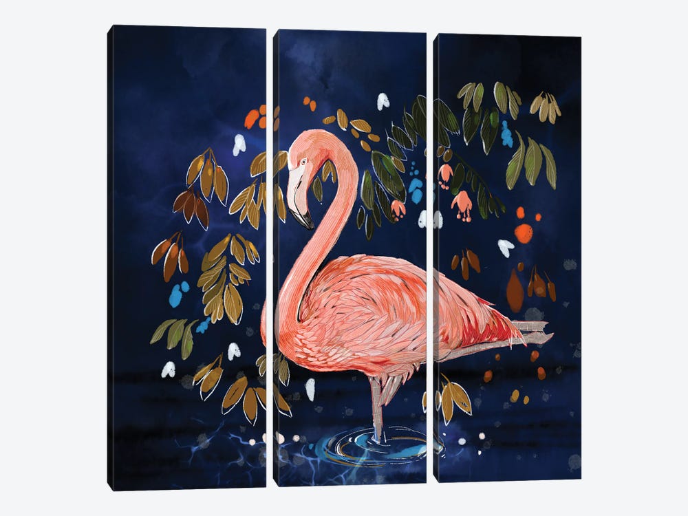 Flamingo Contemplating by Thomas Little 3-piece Canvas Art Print