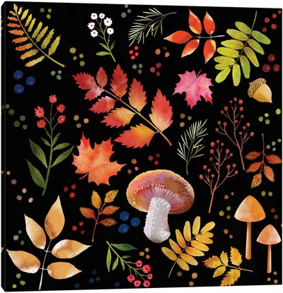 Forest Floor Canvas Art Print - Mushroom Art