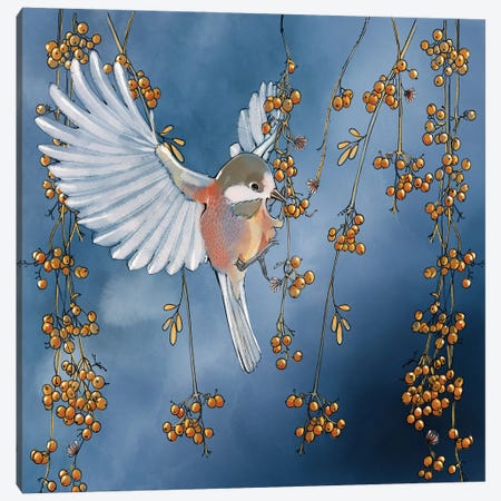 Bird in the Berries Light Canvas Print #TLT5} by Thomas Little Canvas Print