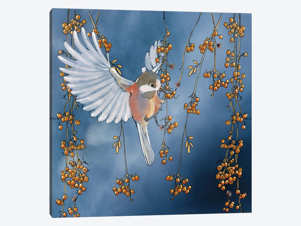 Bird in the Berries Light by Thomas Little 1-piece Canvas Artwork