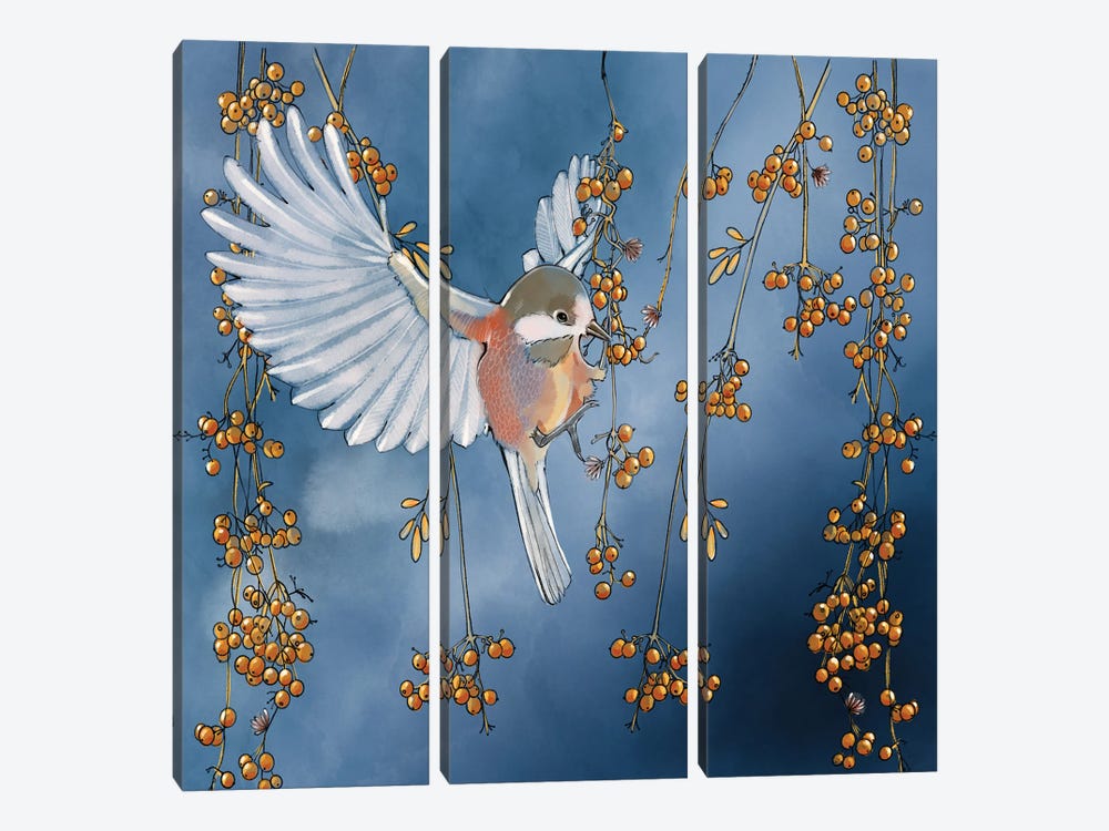 Bird in the Berries Light by Thomas Little 3-piece Canvas Art
