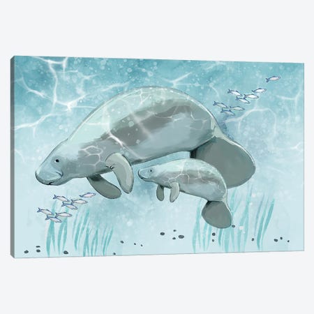 Mama and Baby Manatee Canvas Print #TLT68} by Thomas Little Art Print
