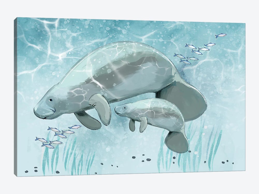 Mama and Baby Manatee by Thomas Little 1-piece Art Print