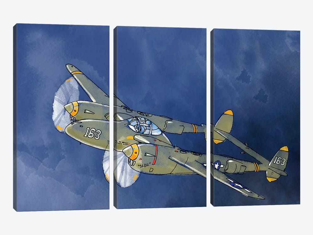 P-38 Lightning by Thomas Little 3-piece Canvas Print