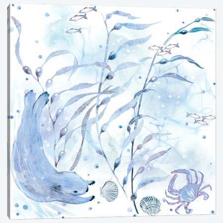 Sea Otter Breakfast Aqua & Blue Canvas Print #TLT90} by Thomas Little Canvas Artwork
