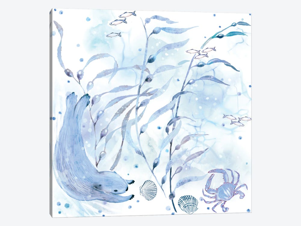 Sea Otter Breakfast Aqua & Blue by Thomas Little 1-piece Canvas Wall Art