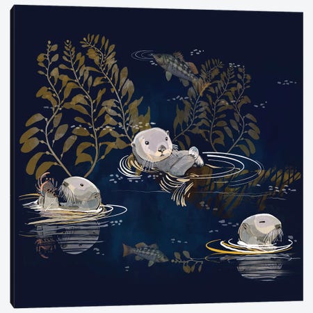 Sea Otters Chillin Canvas Print #TLT91} by Thomas Little Canvas Art