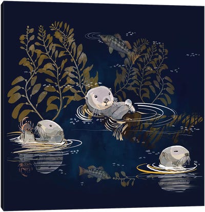 Sea Otters Chillin Canvas Art Print - Otter Art