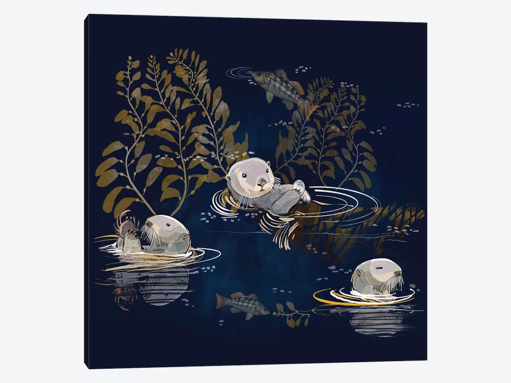Sea Otters Chillin by Thomas Little 1-piece Canvas Art Print
