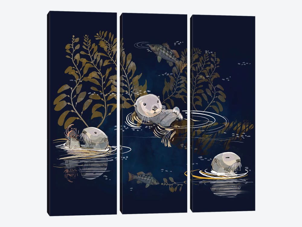 Sea Otters Chillin by Thomas Little 3-piece Canvas Print