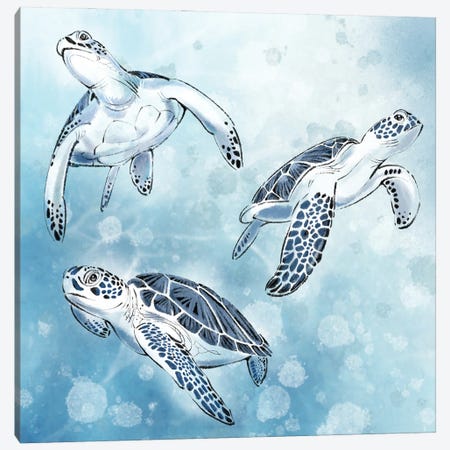 Sea Turtles in Ocean Blue Canvas Print #TLT92} by Thomas Little Canvas Art