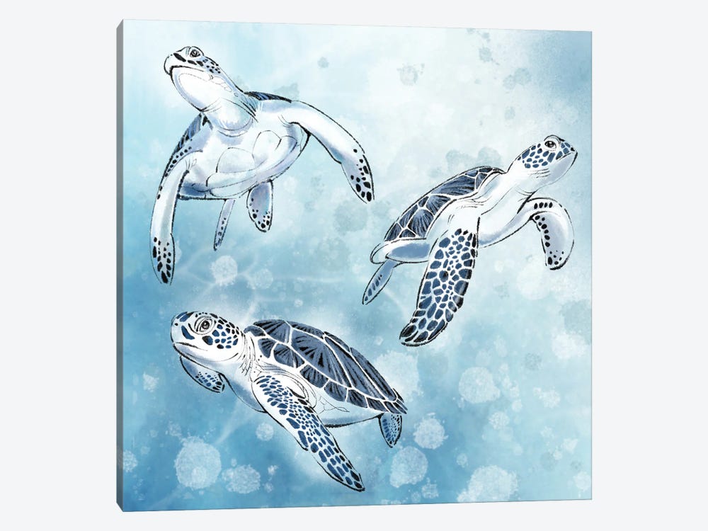 Sea Turtles in Ocean Blue by Thomas Little 1-piece Canvas Wall Art
