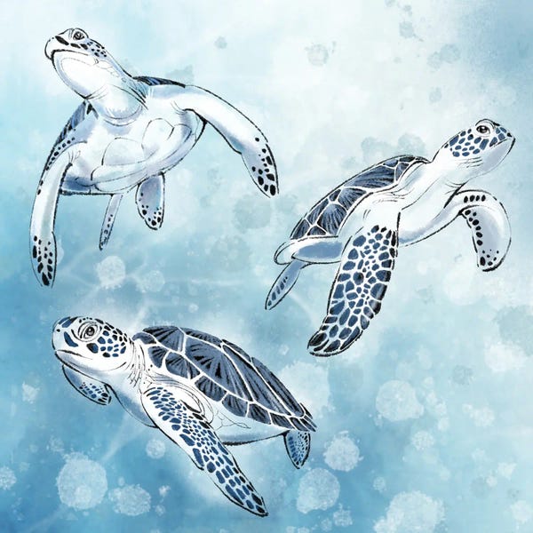 Thomas Little: Sea Turtles in Ocean Blue by Thomas Little
