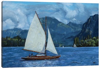 Gaff-Rigged Boat On Lake Luzern Canvas Art Print - Tom Clay