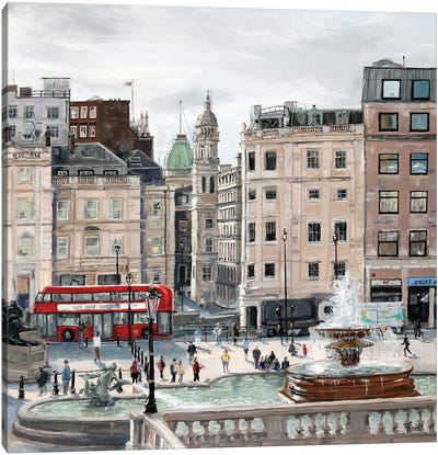 The Fountain At Trafalgar Square Canvas Art Print - Fountain Art