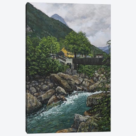 The Footbridge At Brione Canvas Print #TLY34} by Tom Clay Canvas Artwork