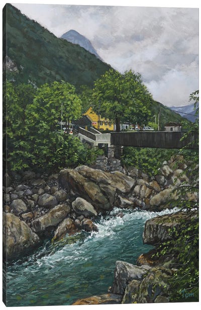 The Footbridge At Brione Canvas Art Print - Tom Clay