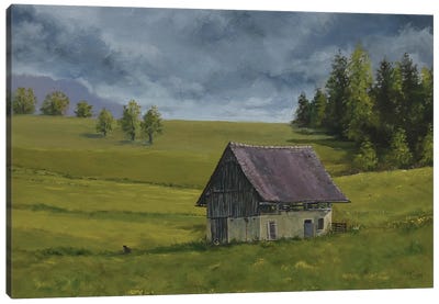 Barn In Fields Canvas Art Print - Tom Clay