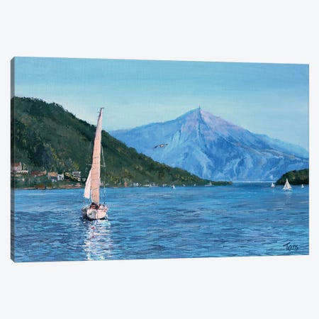 Yacht On Lake Zug Canvas Print #TLY43} by Tom Clay Canvas Artwork