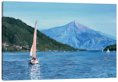 Yacht On Lake Zug Canvas Art Print - Tom Clay