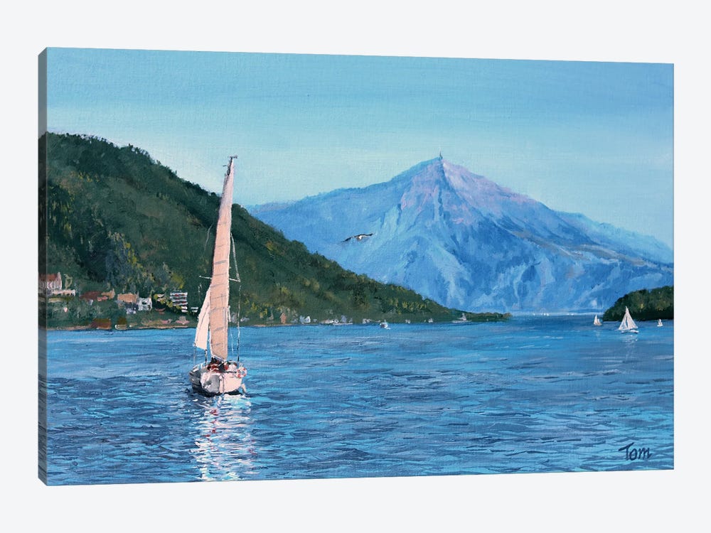 Yacht On Lake Zug by Tom Clay 1-piece Canvas Art Print