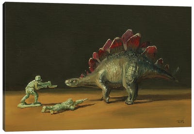 Attack Of The Stegosaurus Canvas Art Print - Tom Clay