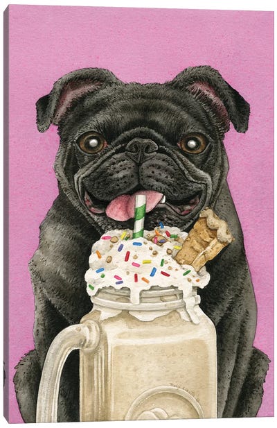 Brain Freeze With Black Pug Canvas Art Print - Ice Cream & Popsicle Art