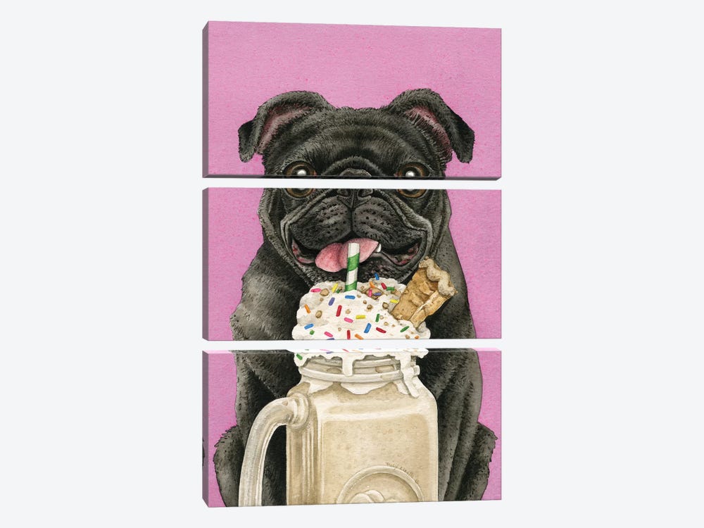 Brain Freeze With Black Pug by Tracy Lizotte 3-piece Art Print
