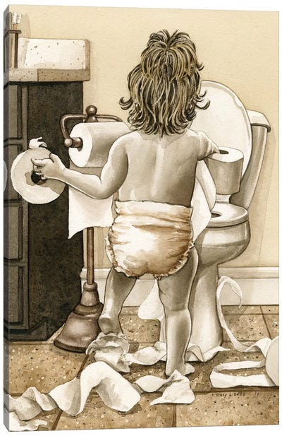 Toddler With Toliet Paper Canvas Art Print - Tracy Lizotte
