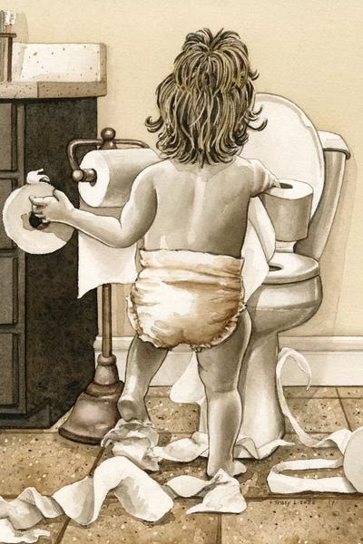 Bathroom Humor: Toddler With Toliet Paper by Tracy Lizotte