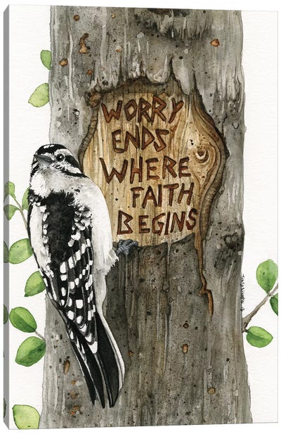 Worry Ends Where Faith Begins Canvas Art Print - Woodpecker Art