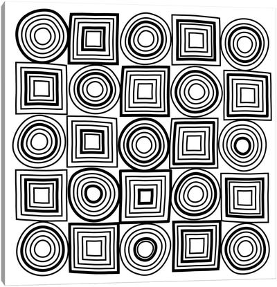 Circle Square Mixed Lines  Canvas Art Print - Black & White Patterns