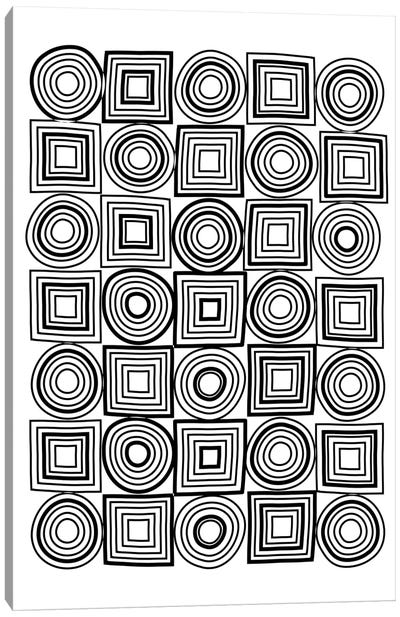Circle Square Mixed Lines Portrait Canvas Art Print - Black & White Patterns