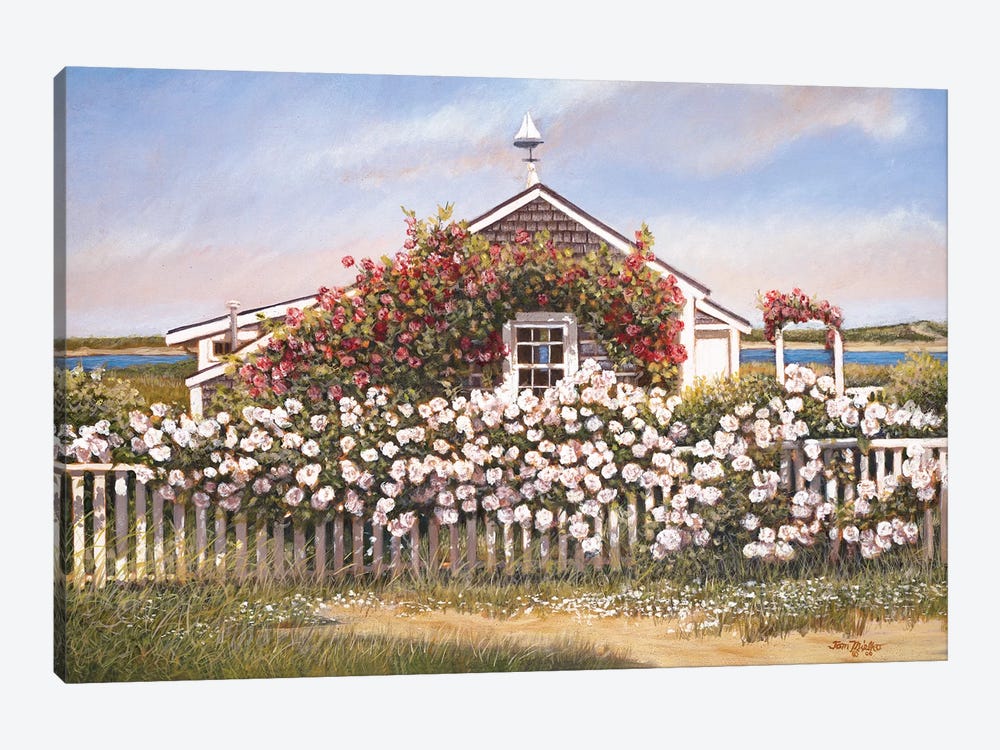 Cottage and Roses by Tom Mielko 1-piece Canvas Artwork