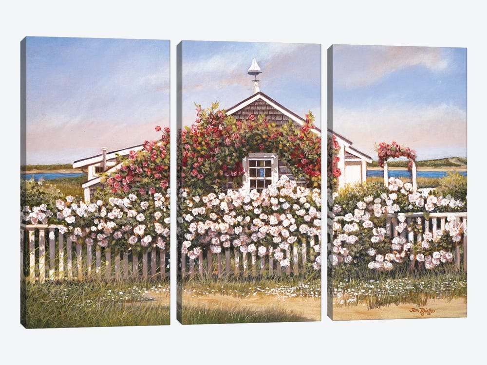 Cottage and Roses by Tom Mielko 3-piece Canvas Art