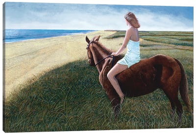 Girl on Chestnut Mare Canvas Art Print - Photorealism Art