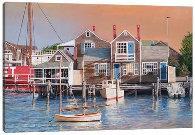 Harbor Sunrise Canvas Art Print - Coastal Village & Town Art