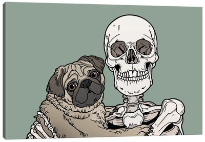 Pug Friend Canvas Art Print - Skeleton Art