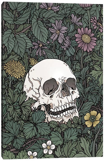 Skull And Flowers Canvas Art Print - Tiina Menzel