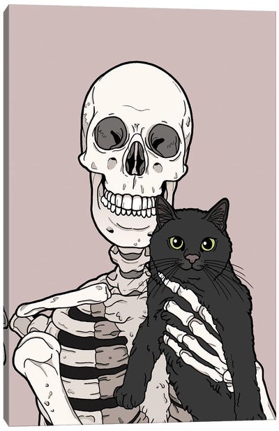 Black Cat Friend Canvas Art Print - Halloween Art