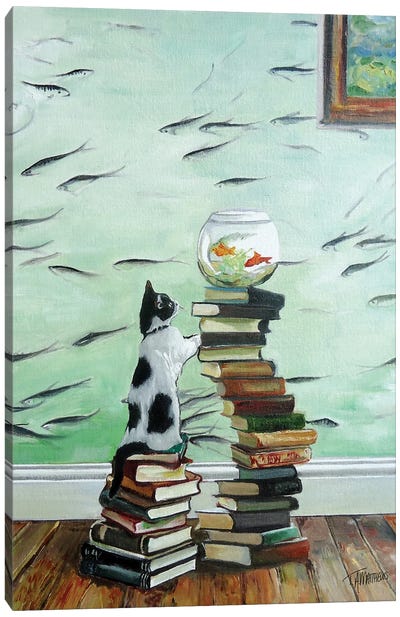 Curious Kitten With Fish Bowl Canvas Art Print - Book Art