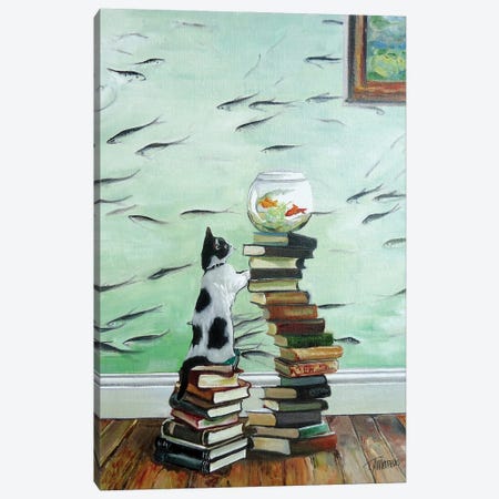 Curious Kitten With Fish Bowl Canvas Print #TMW10} by Timothy Adam Matthews Canvas Wall Art
