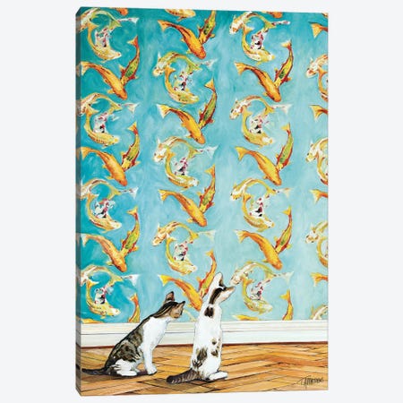 Curious Kittens Blue Canvas Print #TMW12} by Timothy Adam Matthews Canvas Wall Art