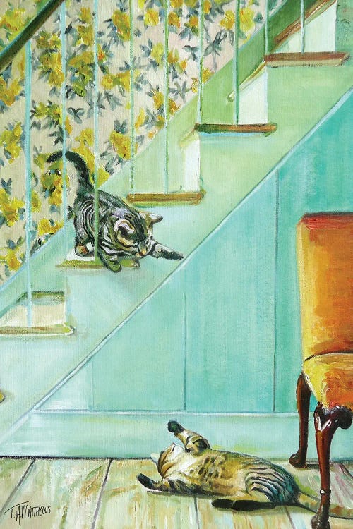 Kittens Playing On The Stairs