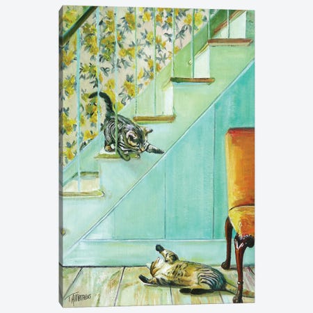 Kittens Playing On The Stairs Canvas Print #TMW19} by Timothy Adam Matthews Canvas Art
