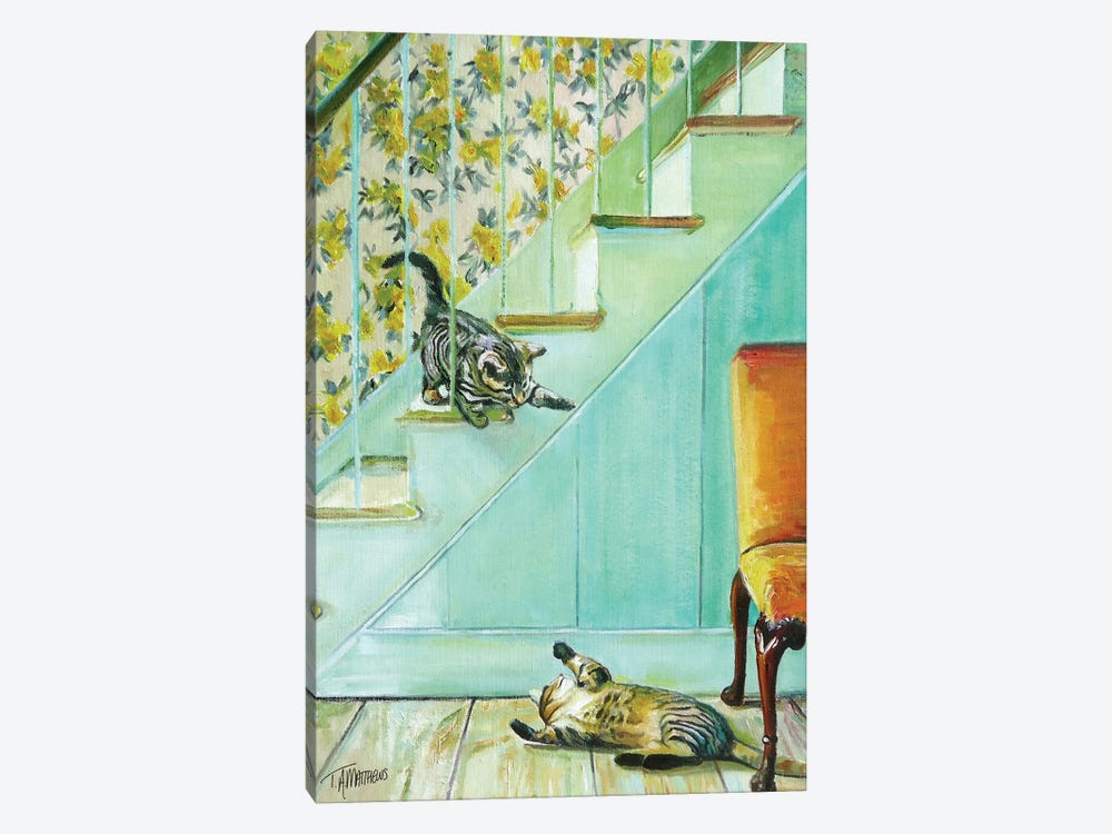 Kittens Playing On The Stairs by Timothy Adam Matthews 1-piece Canvas Art Print