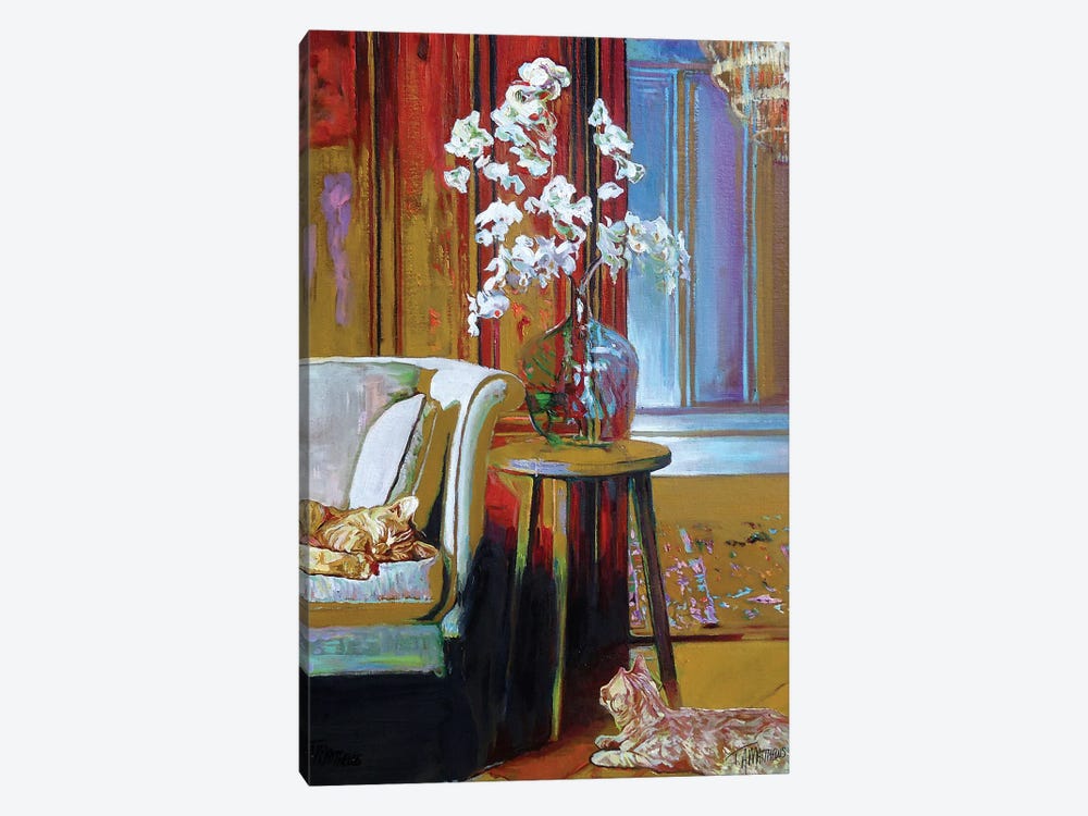 Lounge Cats With Orchids by Timothy Adam Matthews 1-piece Canvas Art