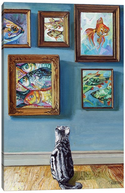 Art Of Fishing II Canvas Art Print - Tabby Cat Art