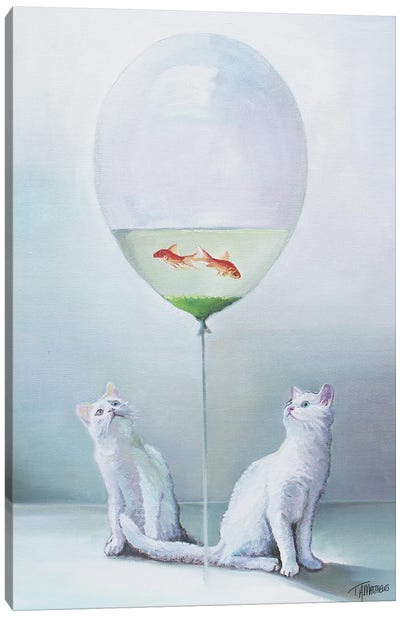 Balloon Fish Cats Canvas Art Print - Playful Surrealism